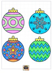KIT 7 SCHEDE DI SIMMETRIA - 28 PALLINE DI NATALE DA DISEGNARE, COLORARE E APPENDERE -