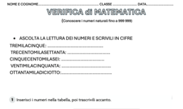 VERIFICA SEMPLIFICATA E RIDOTTA GRANDI NUMERI CLASSE QUARTA