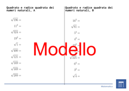 Quadrato e radice quadrata dei numeri naturali | matematica | 26 colonne