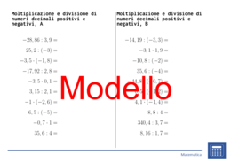 Moltiplicazione e divisione di numeri decimali positivi e negativi | matematica | 26 colonne