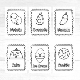Disegni kawaii di cibo da colorare (con parole in inglese)