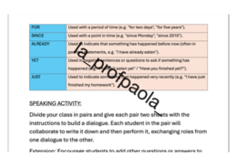 Revision Present perfect with just, already/yet, for/since
