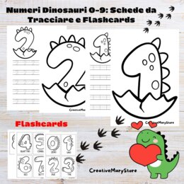 Numeri Dinosauri 0-9: Schede da Tracciare e Flashcards.