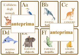 Carte dell'alfabeto degli animali con espansioni per leggere e per scrivere