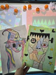 HALLOWEEN PICASSO DISEGNO FRANKENSTEIN STREGA