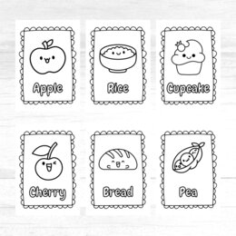Disegni kawaii di cibo da colorare (con parole in inglese)