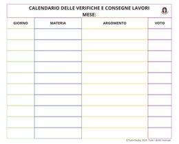 CALENDARIO PER PROGRAMMARE VERIFICHE E CONSEGNE