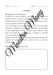 Il letargo. Attività didattiche classe seconda primaria