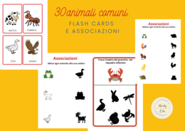 30 animali comuni – Associazioni e ombre | Flash cards e schede didattiche