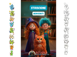 Striscione “Benvenuti” con lettere mascotte