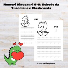 Numeri Dinosauri 0-9: Schede da Tracciare e Flashcards.