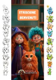 Striscione “Benvenuti” con lettere mascotte