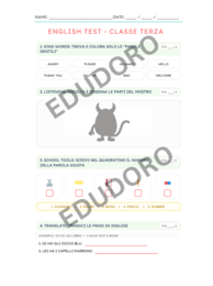 Scheda di consolidamento lingua inglese - Classe 3a