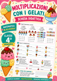 🍦 Moltiplicazioni con i Gelati – Scheda Didattica PDF Stampabile | Classi 3ª–4ª Primaria