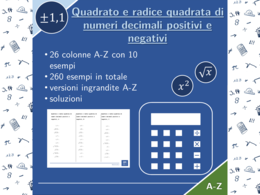 Quadrato e radice quadrata di numeri decimali positivi e negativi | matematica | 26 colonne