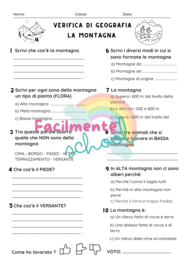 Verifica di geografia classe terza sulla MONTAGNA