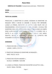 Verifica: comprensione del testo - Pinocchio (anche per DSA)