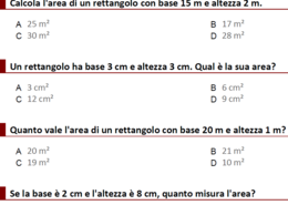 50 esercizi: formule dirette per area del quadrato e del rettangolo
