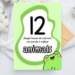 Disegni kawaii sugli animali da colorare (con parole in inglese)