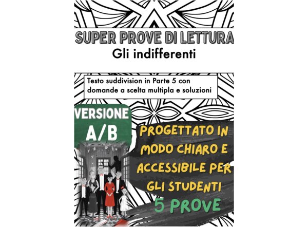 📘🎭 5x Test di lettura su «Gli indifferenti» di Alberto Moravia ✨ (Versione A/B – per capitoli, in classe)