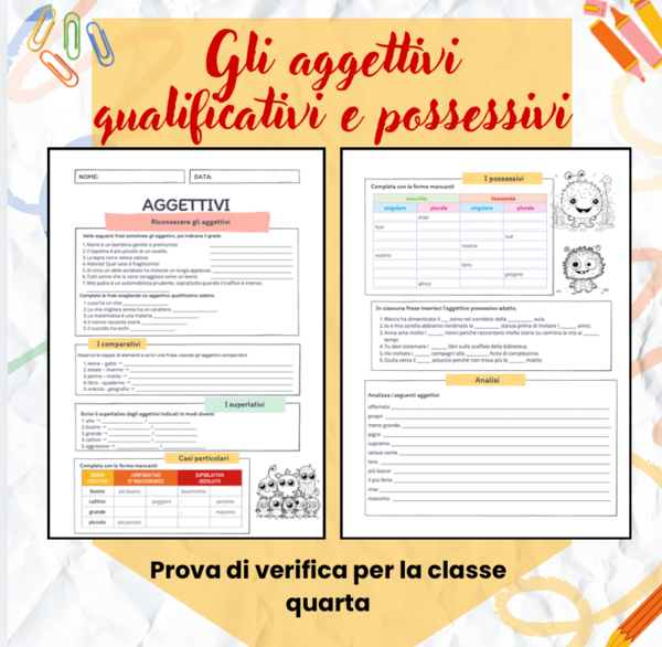 Aggettivi – Riconoscimento, gradi, possessivi e analisi (scuola primaria)