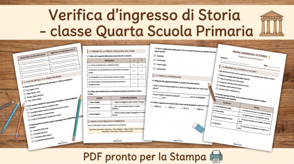 Prova d'Ingresso di Storia - Classe 4ª Primaria  (PDF pronto per la stampa)