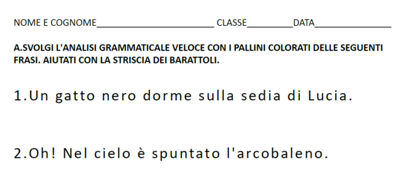 Verifica di riflessione linguistica/analisi grammaticale e logica