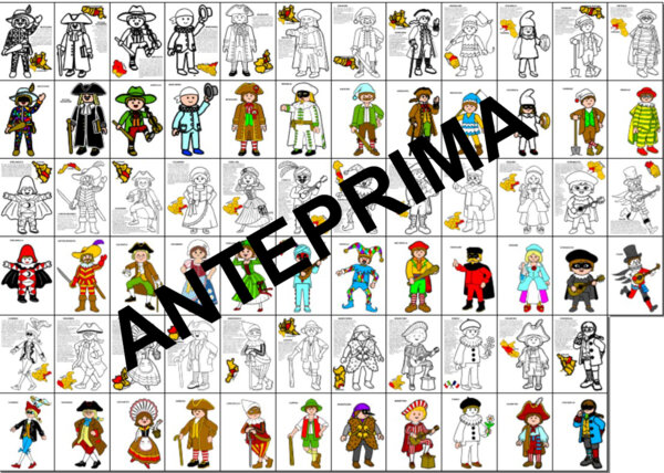 MASCHERE DI CARNEVALE DELLA TRADIZIONE ITALIANA DA COLORARE CON REGIONE DI APPARTENENZA E SPIEGAZIONE - SCUOLA PRIMARIA