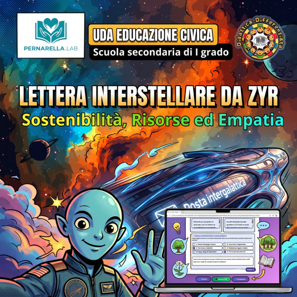 UDA EDUCAZIONE CIVICA: Lettera Interstellare da Zyr | Sostenibilità, Empatia e DD (Video + PDF + App HTML)