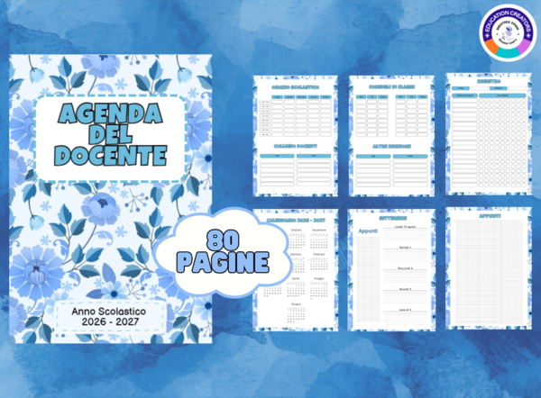 Agenda del docente settimanale 2026 – 2027 stampabile – tema fiori blu
