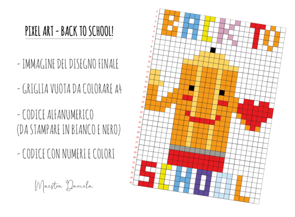 PIXEL ART - BACK TO SCHOOL - INIZIO ANNO SCOLASTICO - RIENTRO A SCUOLA