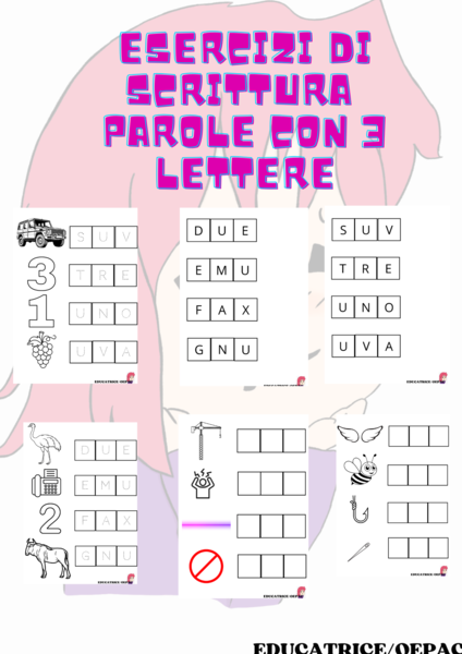 Esercizi di scrittura Parole con tre lettere