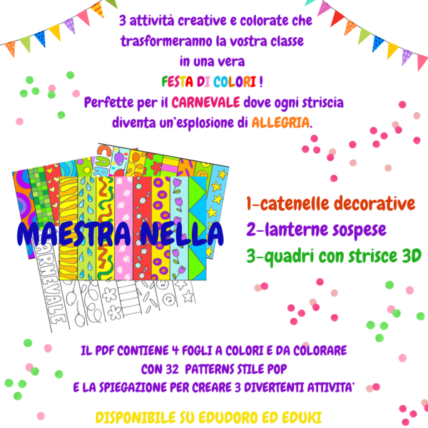 3 attività di Carnevale con le strisce in stile pop art