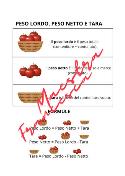 Schema peso lordo, peso netto e tara - Strumenti compensativi per DSA - matematica scuola primaria