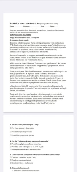VERIFICA FINALE ITALIANO PROVE PARALLELE CLASSE QUINTA