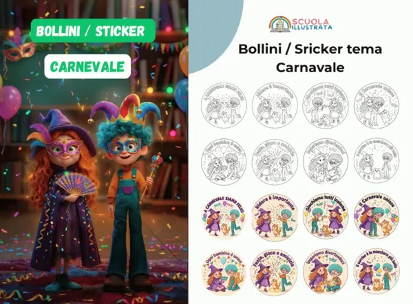 Bollini/Sticker Motivazionali Carnevale – Bollini Motivazionali Illustrati