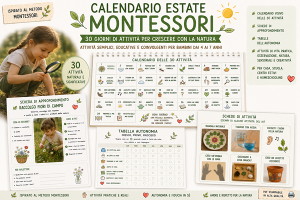 Calendario montessori - 1 mese di attività - 30 diverse attività dai 3 ai 6 anni