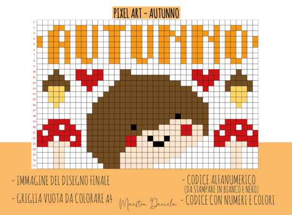 PIXEL ART AUTUNNO - CASTAGNA, FUNGHI, GHIANDE