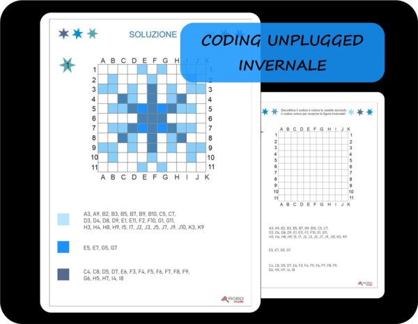 Coding unplugged invernale, codifica e colora, fiocco di neve, inverno (livello facile)