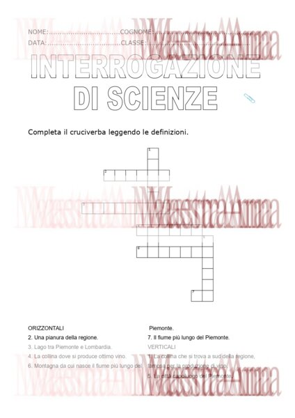 Interrogazione scritta di Scienze – Regione Piemonte
