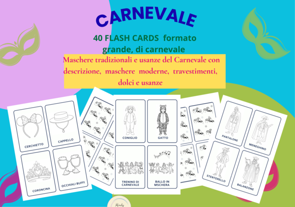 40 flash cards di Carnevale da colorare pdf