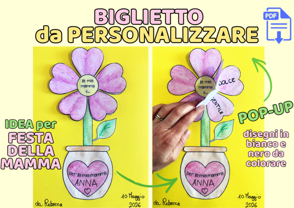 Biglietto Festa della Mamma – Fiore a sorpresa da colorare e personalizzare (PDF stampabile)