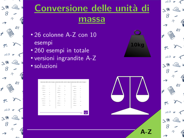 Conversione delle unità di massa | fisica | 26 colonne