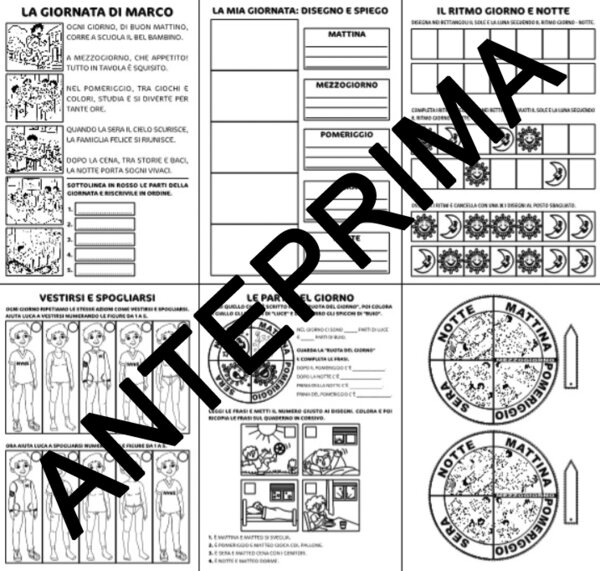 STORIA: SCHEDE ESERCIZI SULLE PARTI DEL GIORNO CLASSE PRIMA e/o SECONDA - SCUOLA PRIMARIA