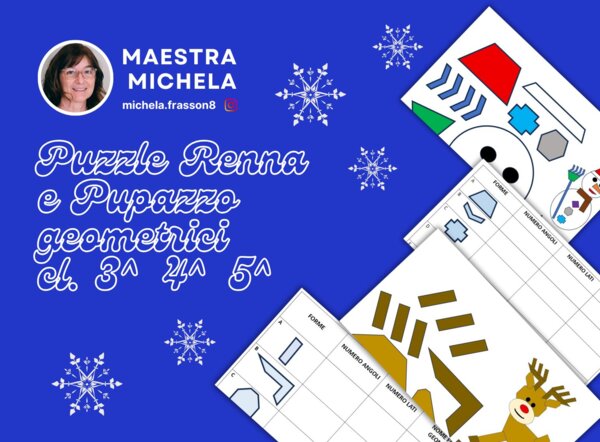 PUZZLE RENNA E PUPAZZO GEOMETRICI CON ESERCIZI