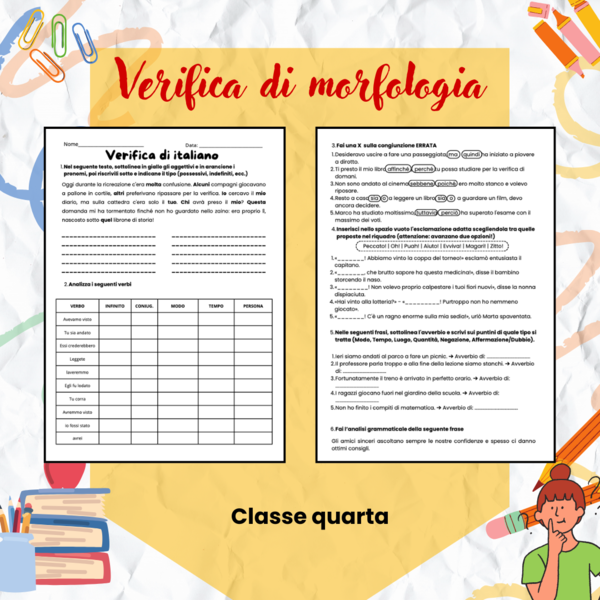 Verifica Finale di Morfologia + Versione Facilitata – Classe Quarta