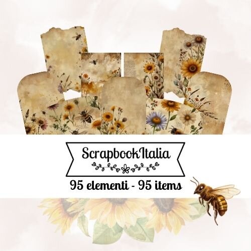 Elementi decorativi con api e fiori
