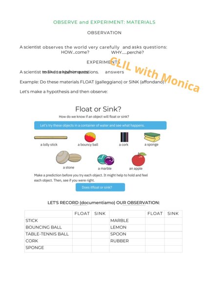 CLIL scienze 3^: metodo scientifico / materiali - CLIL science Year 3: scientific method/materials