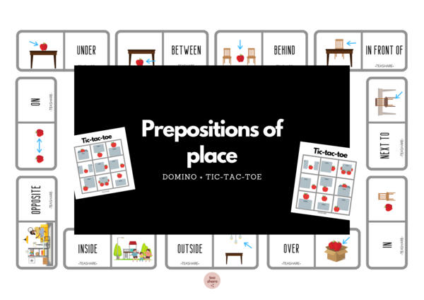 PREPOSITIONS OF PLACE (mini resource pack) DOMINO + TIC-TAC-TOE INGLESE