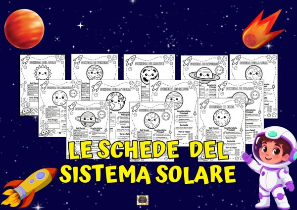 KIT 12 SCHEDE DEL SISTEMA SOLARE DA COLORARE